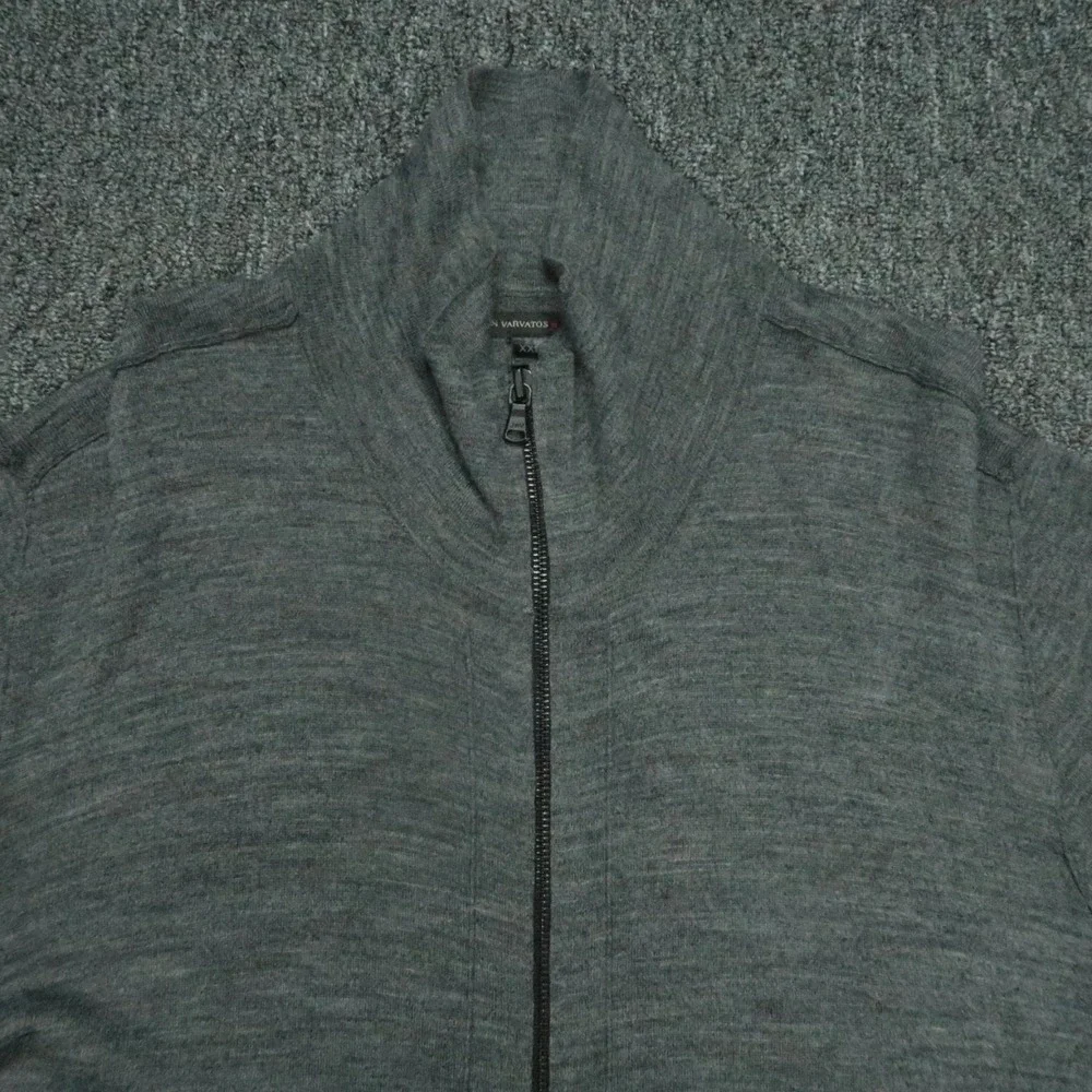 John‎ Varvatos Sweater Mens XL Gray Full Zip Wool Blend Pockets Lightweight